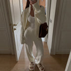 Women's Fall Winter Women Casual Cable Knit Turtleneck Zip Up Sweater Pants Two Piece Set