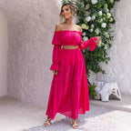 Off-Shoulder Long-Sleeve Skirt Set