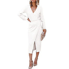 Women's Autumn Winter Women Clothing Maxi Dress Elegant Graceful V-Neck Knitted Dress