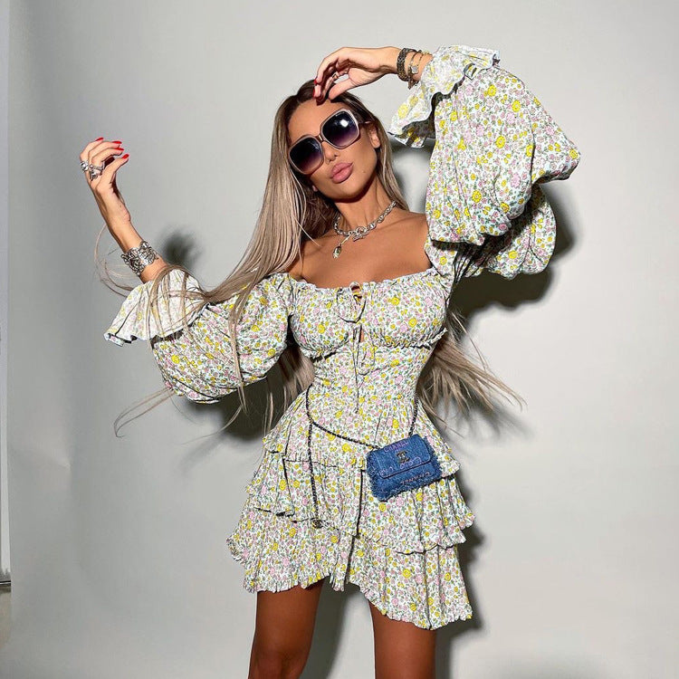Women's Off-Shoulder Floral Long Sleeve Dress