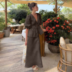 Women's Ruffled V-Neck Short-Sleeve Two-Piece Skirt Set