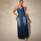 Women's Denim Sling Midi Dress