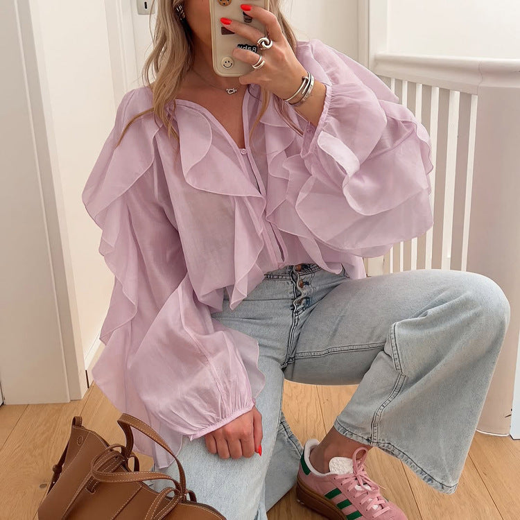 Women's Ruffled Sheer Chiffon Blouse