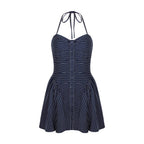 Wear Striped Halter Fitted Waist Backless Dress