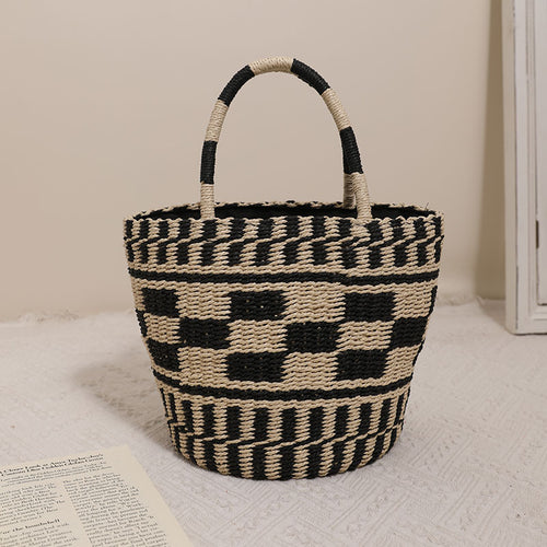Women's Plaid Bucket Straw Bag