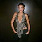 Women's Backless Halter Striped Irregular Asymmetric Vest Top