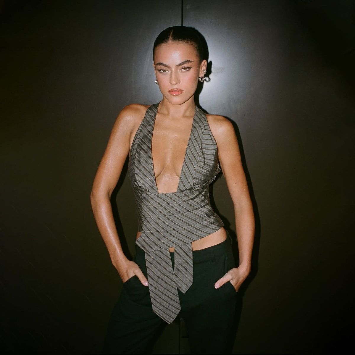 Women's Backless Halter Striped Irregular Asymmetric Vest Top