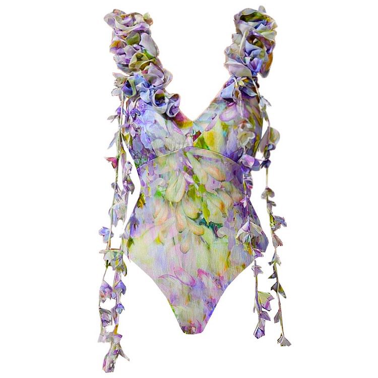 Floral Decorative One-piece Swimwear