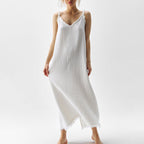 White Cotton V-Neck Split Cami Dress