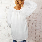 Women's V-Neck Chiffon Blouse – Loose Long Sleeve