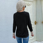 Women’s Black Color Block V Neck Long Sleeve Top