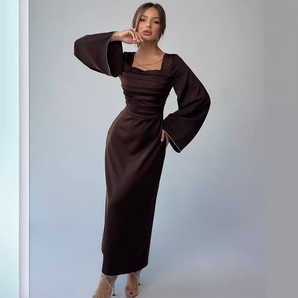 Women's Rhinestone Satin Lace-Up Evening Dress