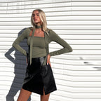 High Grade T shirt Square Collar Lace up Slim Fit Elegant Short Top