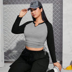 Women's Plus Size Contrast V-Neck Top