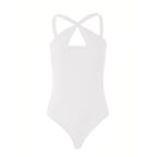 Women's Women’s White Ribbed Halter Wide Leg Jumpsuit