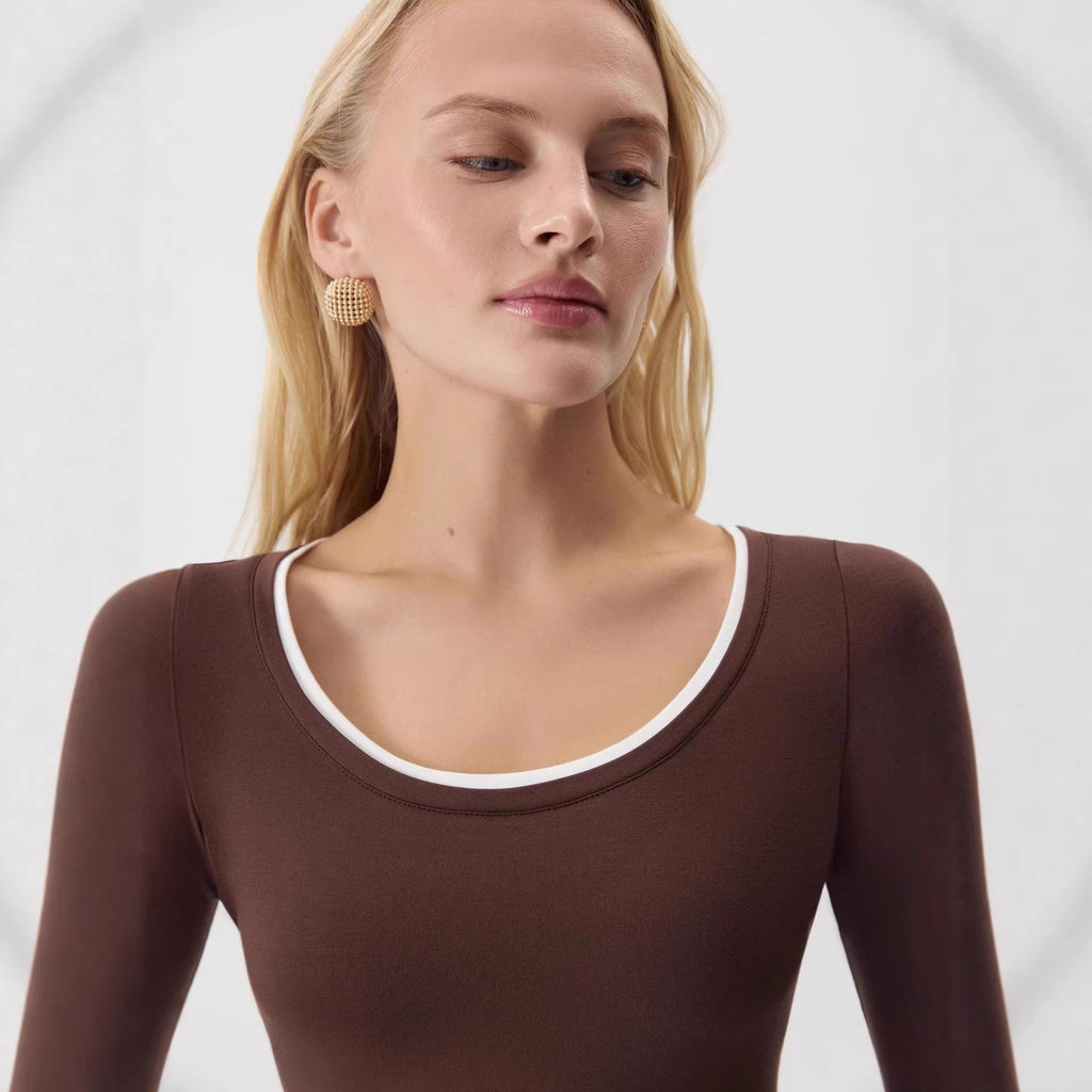 Women’s Gray Color Block Knit Long Sleeve Top