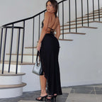 Winter Ruffled V neck Lace up Backless Dress