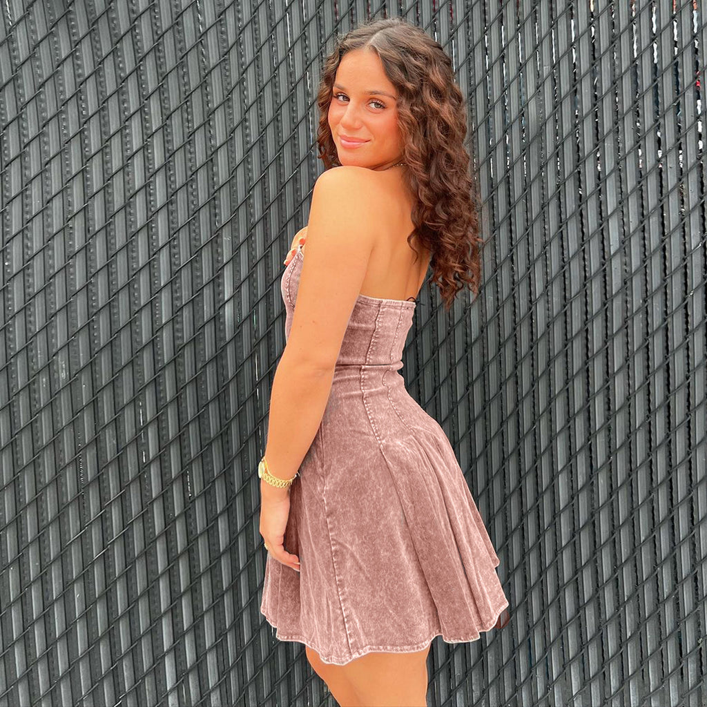 Sleeveless Backless Washed Denim Tube Top Dress