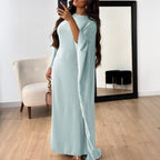 Women's Spring Summer Casual Elegant Loose Solid Color Batwing Sleeve Dress