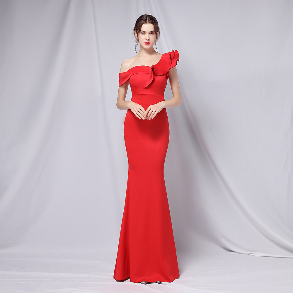 Women's Off-Shoulder Banquet Evening Dress Maxi Party Long Elegant Slim