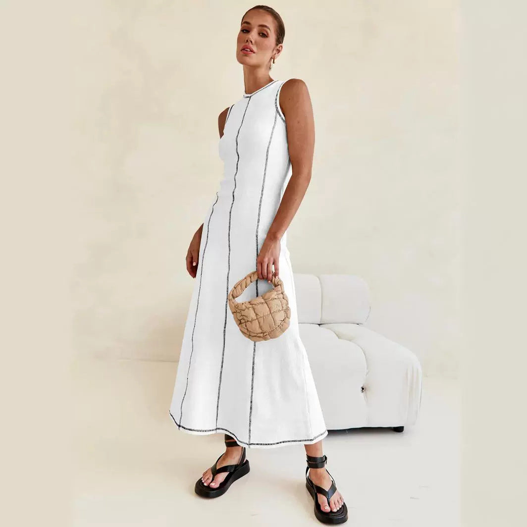 Women's Design Knitted Crew Neck Sleeveless Retro A Line Dress