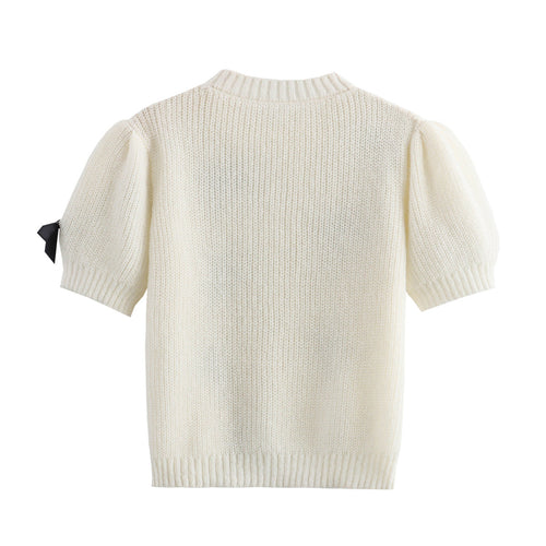 Women's Bow Detail Crew Neck Knit Top