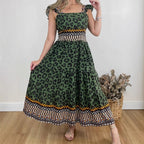 Women's Printed Ruffle Sleeve A Line Dress
