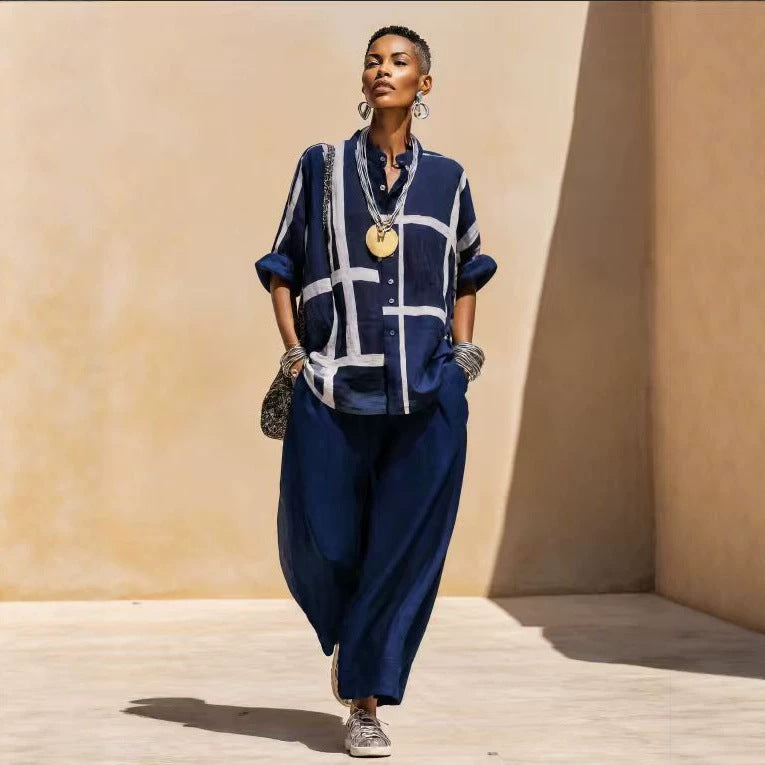 Women's Striped Top & Pants Set