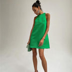 Spring Summer Satin Dress round Neck Sleeveless A-Line Party Dance