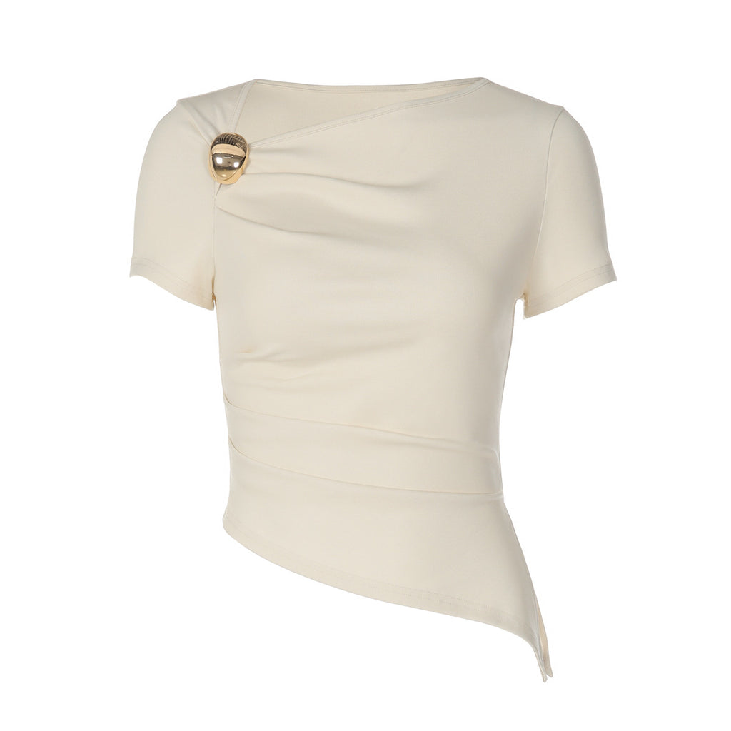 Women's Women Clothing Summer All Match Sexy Asymmetric Slim T Shirt Top