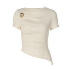 Women's Women Clothing Summer All Match Sexy Asymmetric Slim T Shirt Top