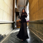 Women's Black Lace Long-Sleeve Maxi Dress