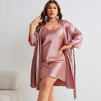 Women's Plus Size Silk Morning Gown Pajama Set