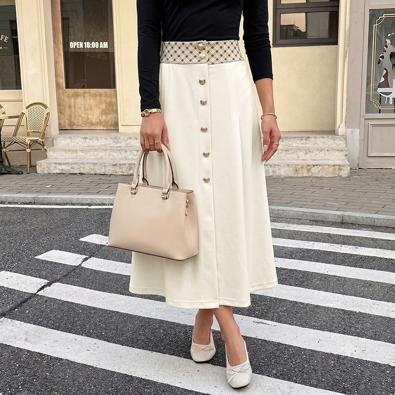 Autumn Winter Skirt Gentle Knitted Plaid Stitching HW A