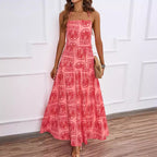Women's Halter Tropical Belted Ruched Backless Dress