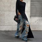 Women's Asymmetric Split Long Sleeve Top