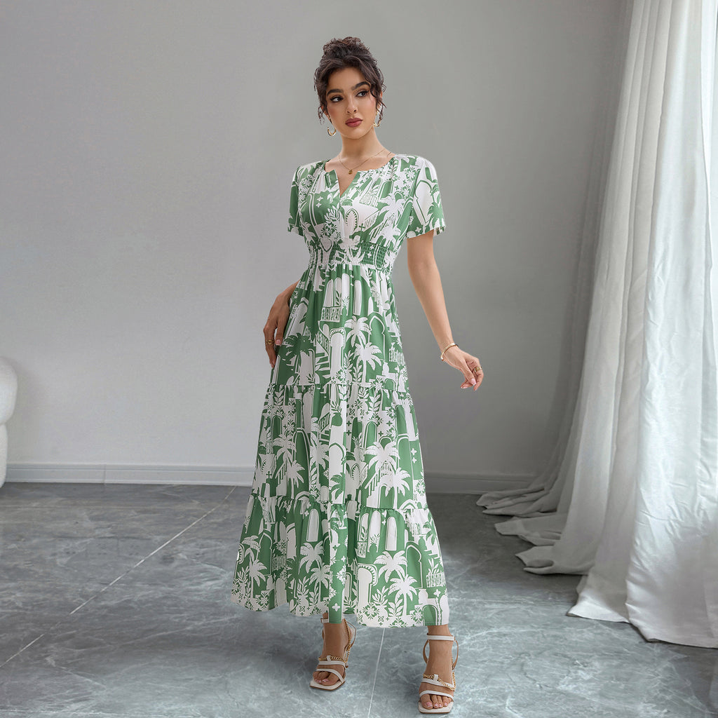 Puff-Sleeve V-Neck Holiday Dress
