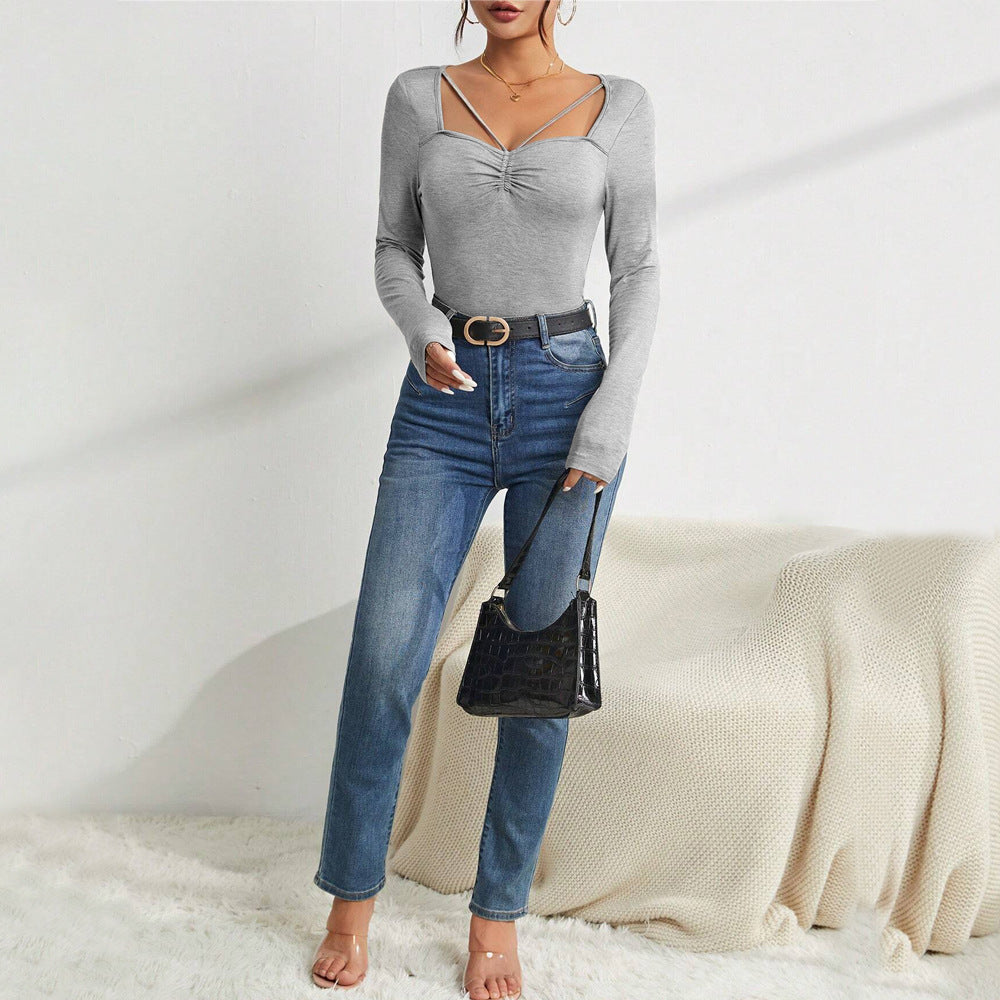 Women's Women's Minimalist Design Square Neck T Shirt Fall/winter