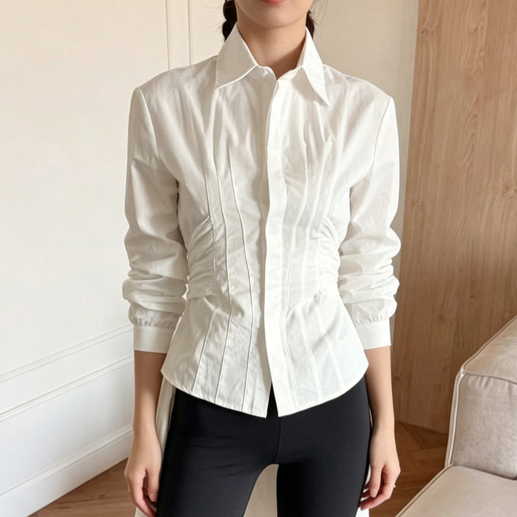 Design Pure Cotton Shirt Waist Controlled Lace up Long