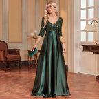 Three-Quarter Sleeve Sequin Evening Dress