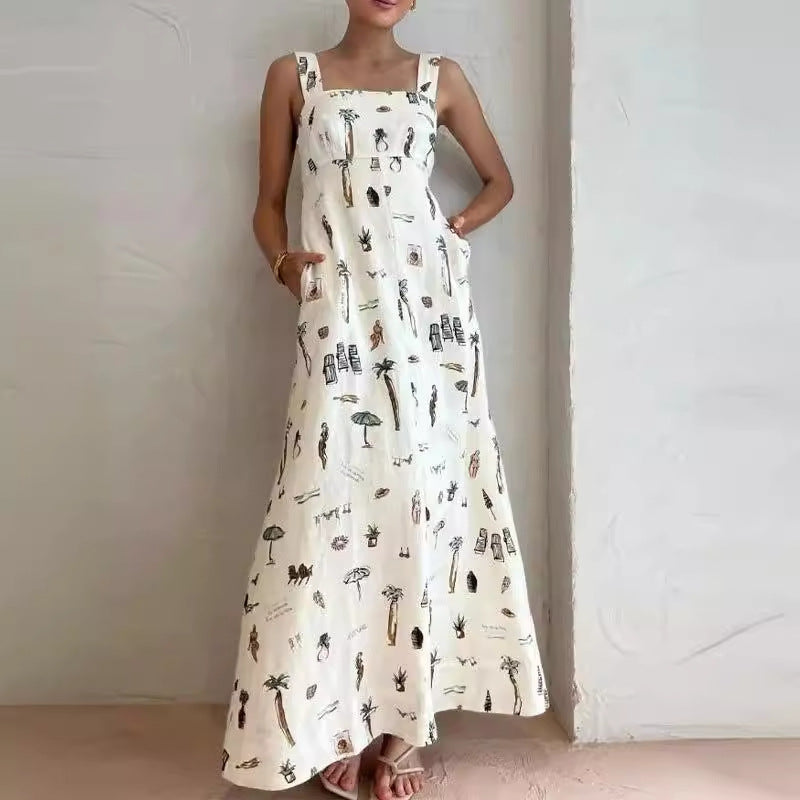 Dress Cothing Printed Sleeveless Office Long Suspender Amplified Craft