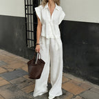Women Clothing Summer French Vacation Linen Collared SL