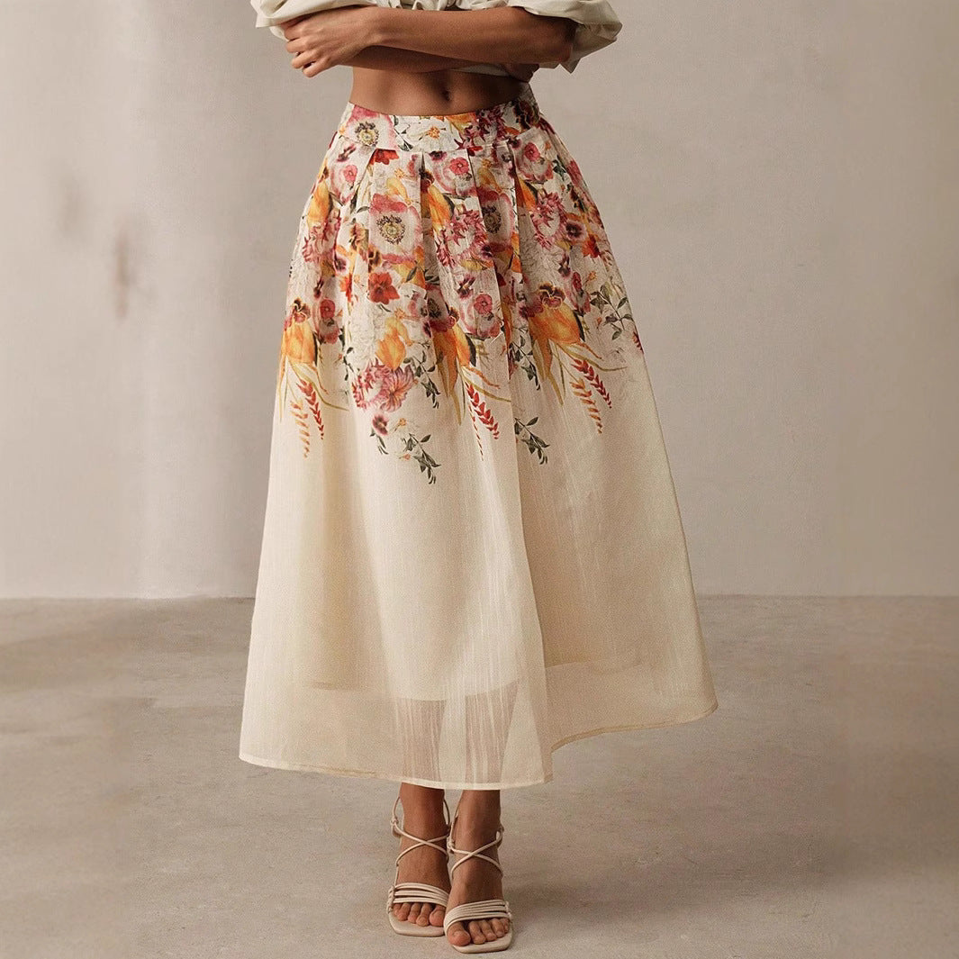 Summer Digital Printing High Waist Half Length Tulle Skirt