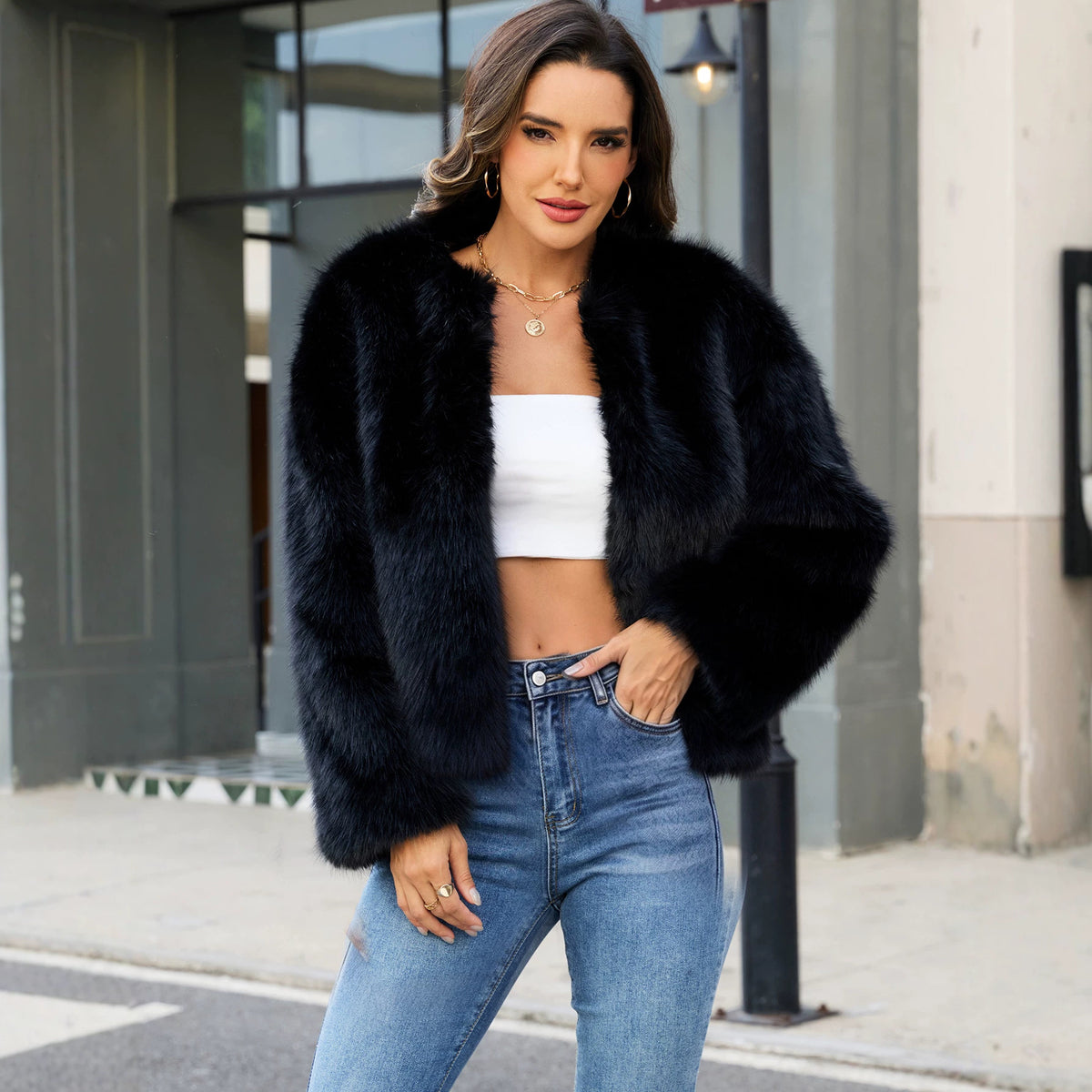 Women's Collared Environmental Protection Faux Fur Short Faux Fur Leather Fur Coat Simple Women Clothing