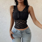 's Slim Lace Vest See Through Lace Tops Outerwear Cardigan