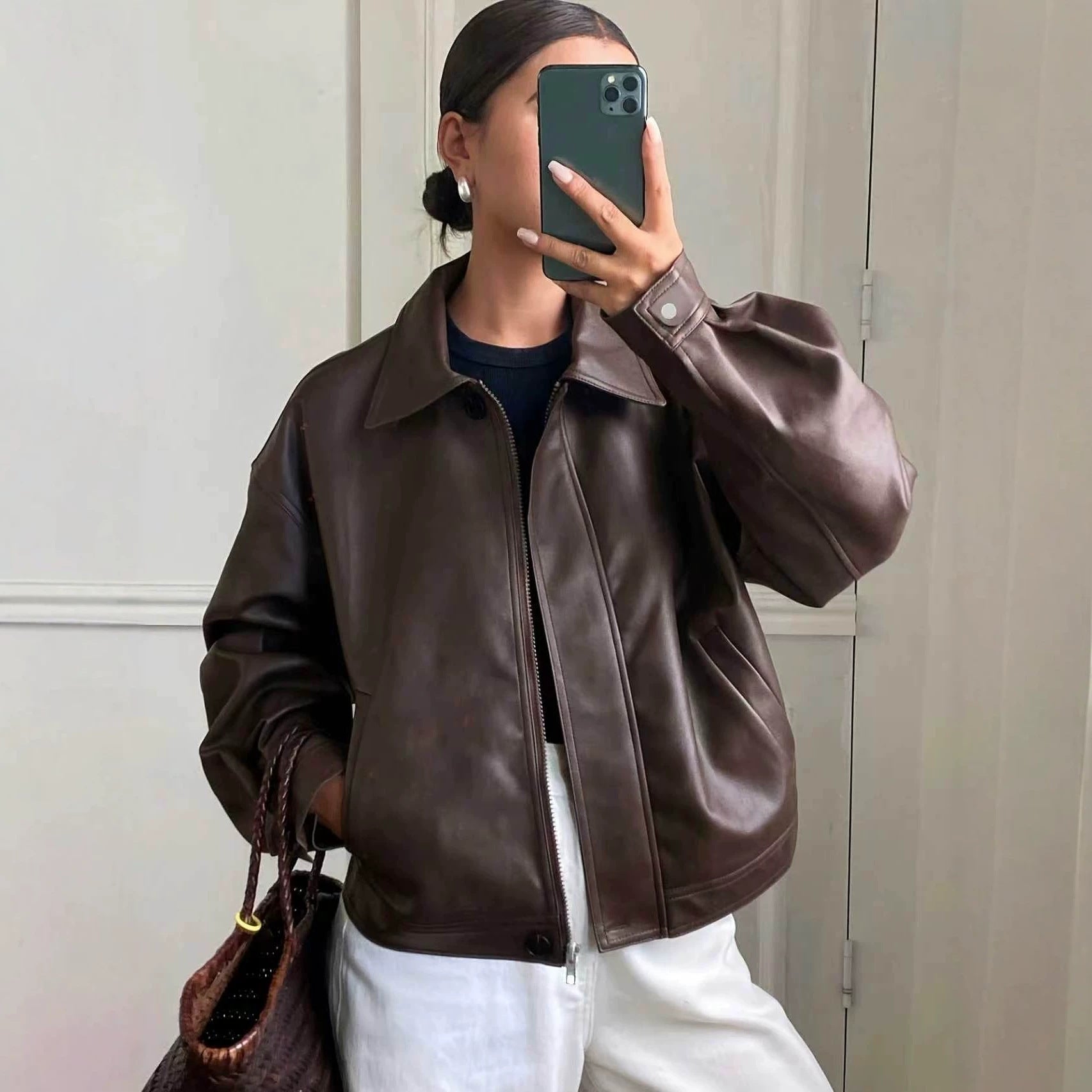 Women's Faux Leather Zip-Up Jacket