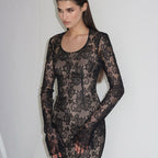 Women's Black Lace Long-Sleeve Split Sheath Dress