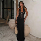 Women's Halter Lace Patchwork Sleeveless Dress