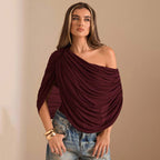 Sheer Mesh Pleated Off Shoulder Jumpsuit
