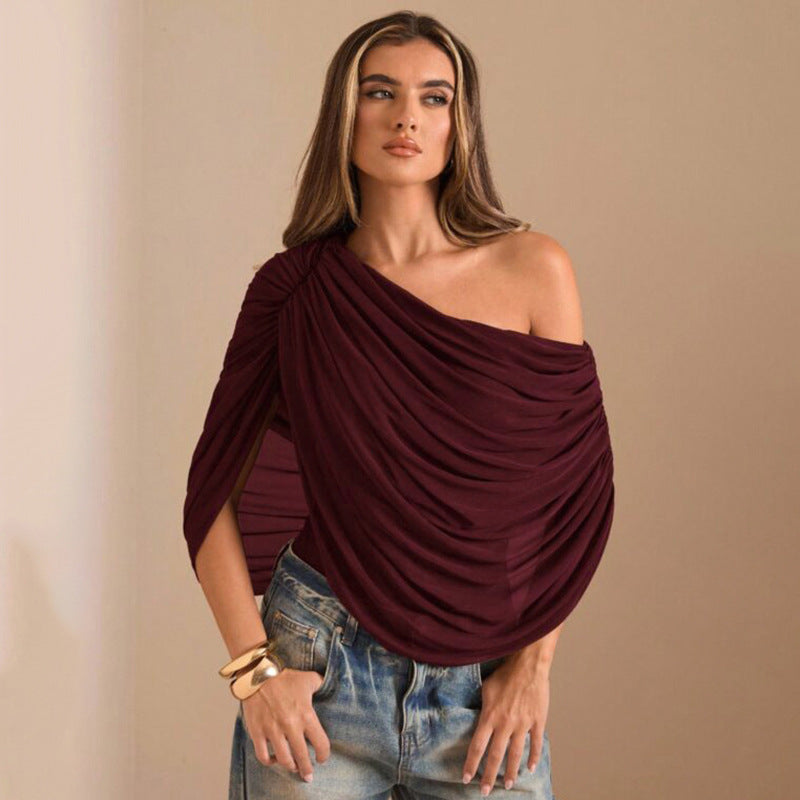 Sheer Mesh Pleated Off Shoulder Jumpsuit